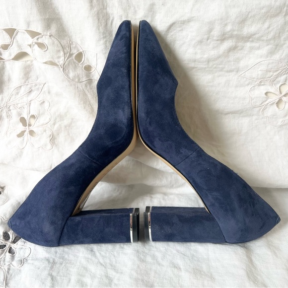 WHBM Elisa Officer Pumps Blue Suede Pointed Toe Heels - Picture 10 of 11